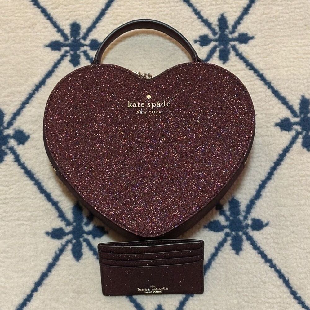 Kate Spade Love Shack Glitter Heart Purse & Card Case in Deep Nova